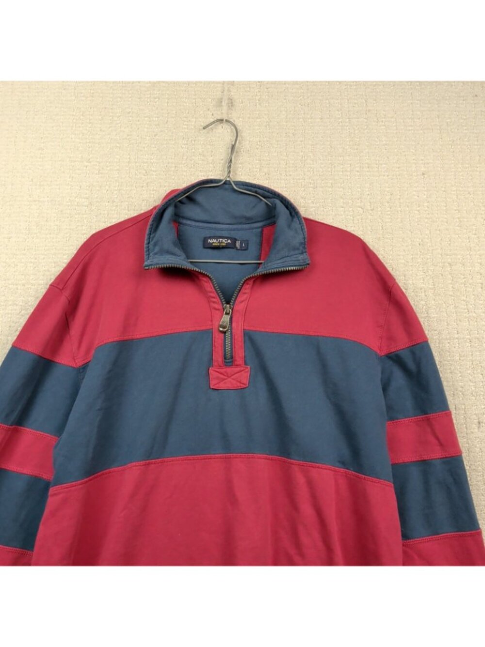 Nautica Rugby Quarter Zip Pullover Shirt Mens Size L Color block Preppy Red - Picture 2 of 11